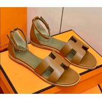 Low Cost Hermes Santorini Sandal in Smooth Swift Calfskin 331084 Brown