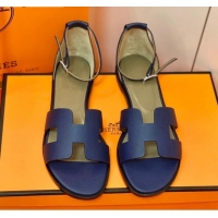 Good Quality Hermes Santorini Sandal in Grainy Epsom Calfskin 331091 Navy Blue 2021