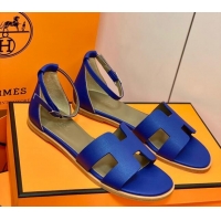 Grade Quality Hermes Santorini Sandal in Grainy Epsom Calfskin 331091 Blue 2021