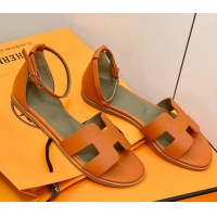 Low Price Hermes Santorini Sandal in Grainy Epsom Calfskin 331091 Orange 2021