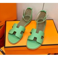 Top Grade Hermes Santorini Sandal in Grainy Epsom Calfskin 331091 Green 2021