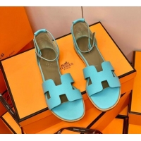 Purchase Hermes Santorini Sandal in Grainy Epsom Calfskin 331091 Cyan 2021