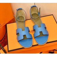 Sophisticated Hermes Santorini Sandal in Grainy Epsom Calfskin 331091 Blue 2021