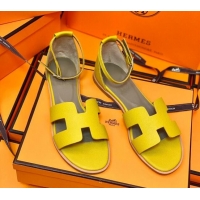 Good Quality Hermes Santorini Sandal in Grainy Epsom Calfskin 331091 Yellow 2021