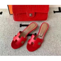 Best Product Hermes Oasis Sandal in Smooth Metalic Calfskin With 5cm Heel 040284 Red