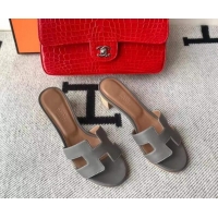 Top Design Hermes Oasis Sandal in Smooth Metalic Calfskin With 5cm Heel 040284 Grey