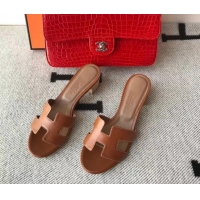 Pretty Style Hermes Oasis Sandal in Smooth Metalic Calfskin With 5cm Heel 040284 Brown