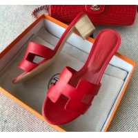 Good Product Hermes Oasis Sandal in Smooth Metalic Calfskin With 5cm Heel 040284 Red