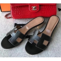 Popular Style Hermes Oasis Sandal in Smooth Metalic Calfskin With 5cm Heel 040284 Black