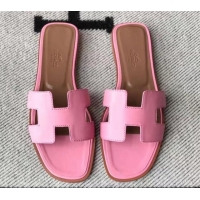 Good Product Hermes Oran H Flat Slipper Sandals in Smooth Calfskin 040279 Sakura Pink 2021