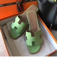 Charming Hermes Oran H Flat Slipper Sandals in Togo Grainy Calfskin 040381 Light Green 2021