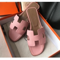 Luxurious Hermes Oran H Flat Slipper Sandals in Togo Grainy Calfskin 040384 Pink 2021