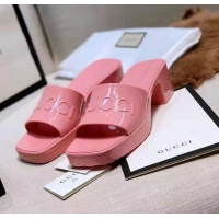 Top Quality Gucci Rubber Logo Platform Slide Sandal G58063 Pink