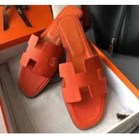 Good Looking Hermes Oran H Flat Slipper Sandals in Togo Grainy Calfskin 040384 Orange 2021