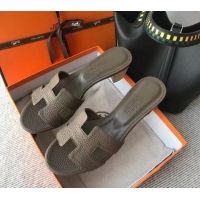 Best Grade Hermes Oasis Sandal in in Togo Grainy Calfskin With 5cm Heel 040371 Dark Grey 2021