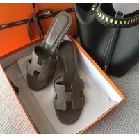 Best Grade Hermes Oasis Sandal in in Togo Grainy Calfskin With 5cm Heel 040371 Dark Grey 2021