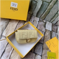 Famous Brand FENDI NANO BAGUETTE CHARM Nappa lcanvas Bag 7AR844 Yellow