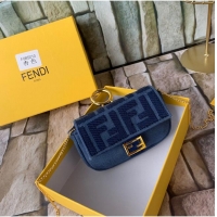 Top Quality FENDI NANO BAGUETTE CHARM Nappa lcanvas Bag 7AR844 Navy