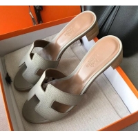 Low Cost Hermes Oasis Sandal in in Togo Grainy Calfskin With 5cm Heel 040371 Light Grey 2021