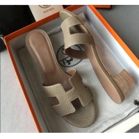 Best Quality Hermes Oasis Sandal in in Togo Grainy Calfskin With 5cm Heel 040371 Grey 2021