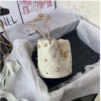 Top Grade Chanel mini drawstring bag AS1077 white