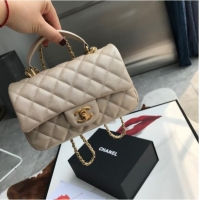 Grade Quality CHANEL mini flap bag with top handle AS2431 Apricot