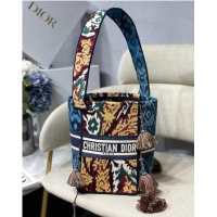 Buy Discount Dior Bubble Maple Leaf Embroidered Bucket Bag M6006 Blue