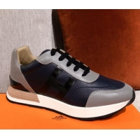 Good Looking Hermes Avantage Leather Sneakers 040970 Black/Grey