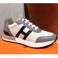 Pretty Style Hermes Avantage Leather Sneakers 040972 White/Grey