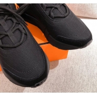 Luxury Hermes Patchwork Fabric Sneakers 042850 Black