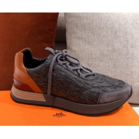 Charming Hermes Patchwork Fabric Sneakers 042850 Dark Grey