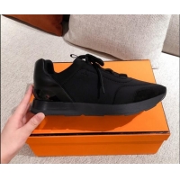 Good Product Hermes Patchwork Fabric Sneakers 042853 Black 2021