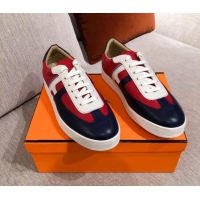 Top Quality Hermes Boomerang Calfskin Sneakers 042854 Red/Navy Blue 2021