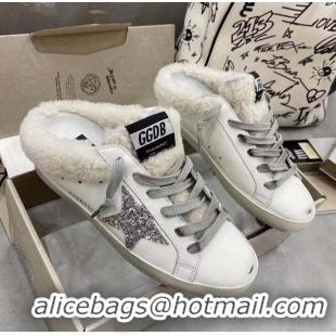 Best Discount Golden Goose Sabot Glittered Distressed Leather With Suede And Shearling Slip-on Sneakers G0368