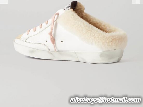 Top Quality Golden Goose Sabot Glittered Distressed Leather With Suede And Shearling Slip-on Sneakers G0367