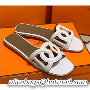 Discount Hermes Aloha Calfskin Flat Slide Sandal 042918 White 2021