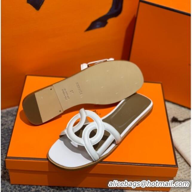 Discount Hermes Aloha Calfskin Flat Slide Sandal 042918 White 2021