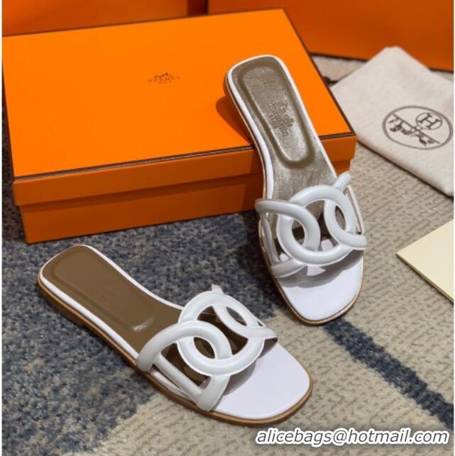 Discount Hermes Aloha Calfskin Flat Slide Sandal 042918 White 2021