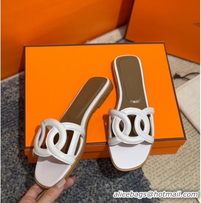 Discount Hermes Aloha Calfskin Flat Slide Sandal 042918 White 2021