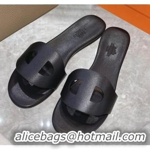 1:1 aaaaa Hermes Roulis Calfskin Flat Slide Sandal 042922 All Black 2021