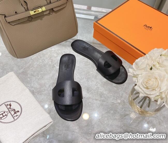 1:1 aaaaa Hermes Roulis Calfskin Flat Slide Sandal 042922 All Black 2021