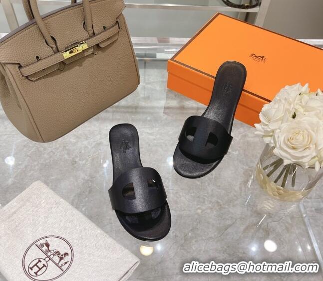 1:1 aaaaa Hermes Roulis Calfskin Flat Slide Sandal 042922 All Black 2021