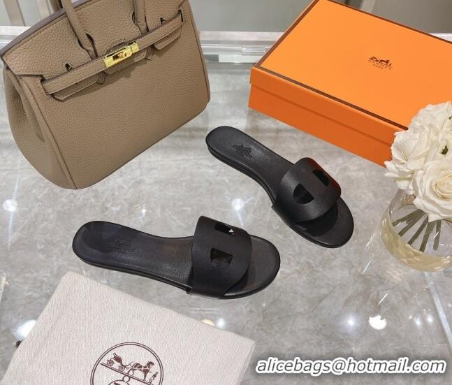 1:1 aaaaa Hermes Roulis Calfskin Flat Slide Sandal 042922 All Black 2021