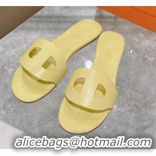 Sumptuous Hermes Roulis Calfskin Flat Slide Sandal 042922 All Yellow 2021