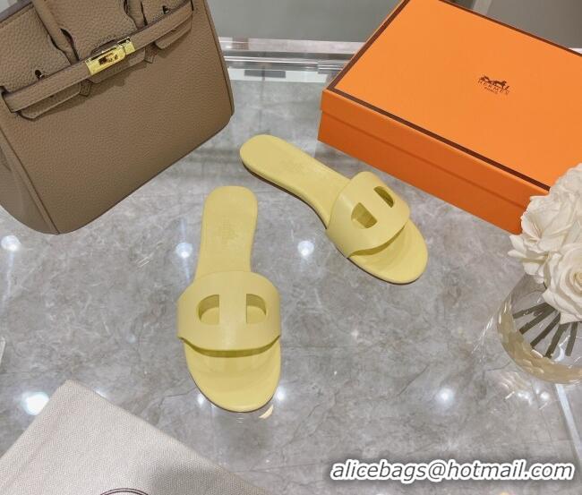 Sumptuous Hermes Roulis Calfskin Flat Slide Sandal 042922 All Yellow 2021