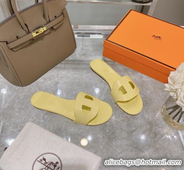 Sumptuous Hermes Roulis Calfskin Flat Slide Sandal 042922 All Yellow 2021