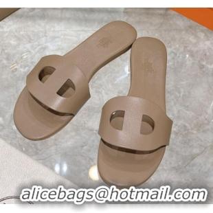 Charming Hermes Roulis Calfskin Flat Slide Sandal 042922 Light Brown 2021