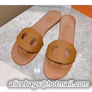 Hot Style Hermes Roulis Calfskin Flat Slide Sandal 042922 Brown 2021