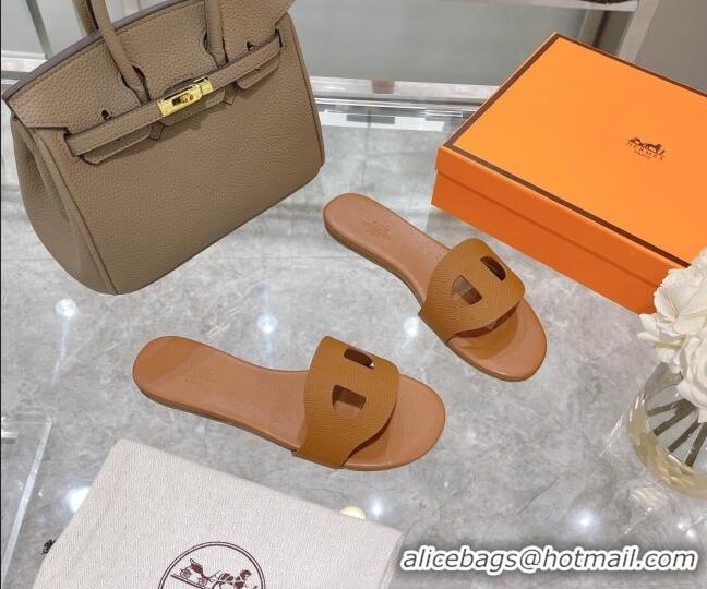 Hot Style Hermes Roulis Calfskin Flat Slide Sandal 042922 Brown 2021