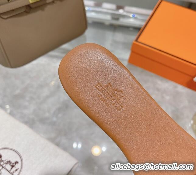 Hot Style Hermes Roulis Calfskin Flat Slide Sandal 042922 Brown 2021